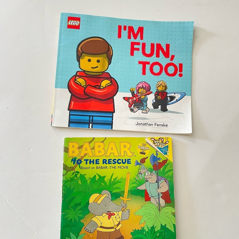 Lot of 2 kids Story Books, LEGO I'm Fun Too, Babar to the rescue